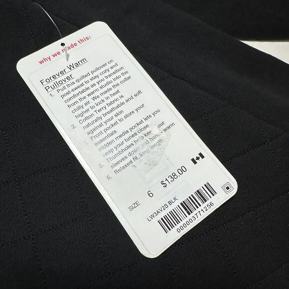 NWT Lululemon Forever Warm Quilted 1/4 Zip Pullover Sz 6 NOS 2017 BLK LW3AV2S - Picture 11 of 12
